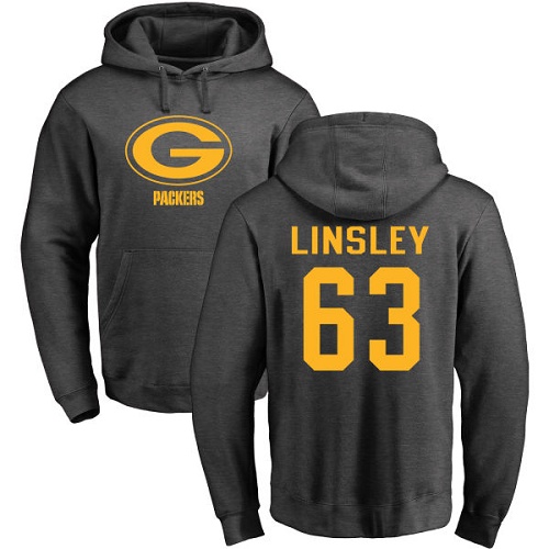 Men Green Bay Packers Ash #63 Linsley Corey One Color Nike NFL Pullover Hoodie Sweatshirts